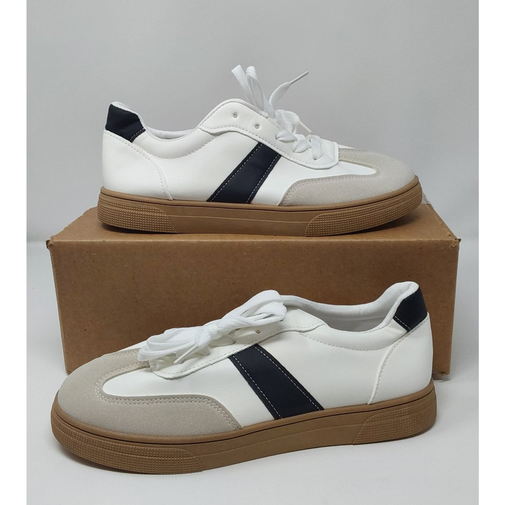 Women’s Retro Gum Sole Casual Sneakers White Beige Suede Toe Black Stripe EU 40
